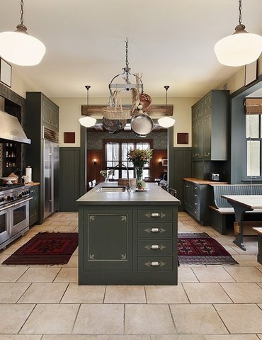 Kitchen with light brown tiles