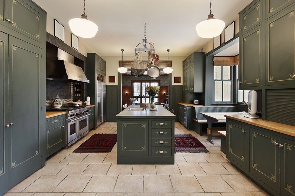 Kitchen with light brown tiles