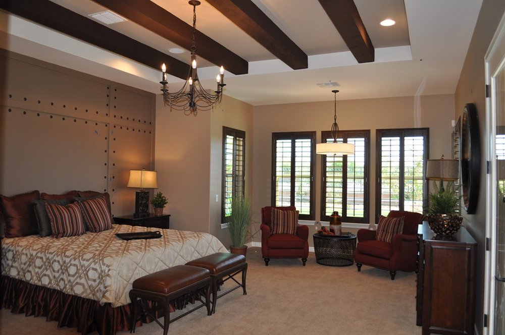 bedroom with chandelier